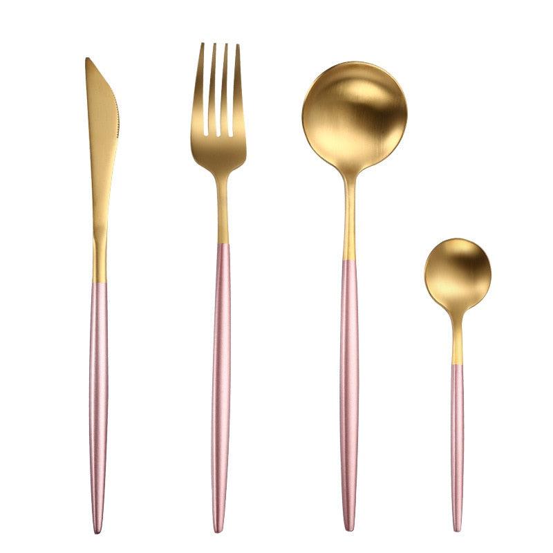 White Gold Cutlery Set - Elegant 18/10 Stainless Steel Tableware